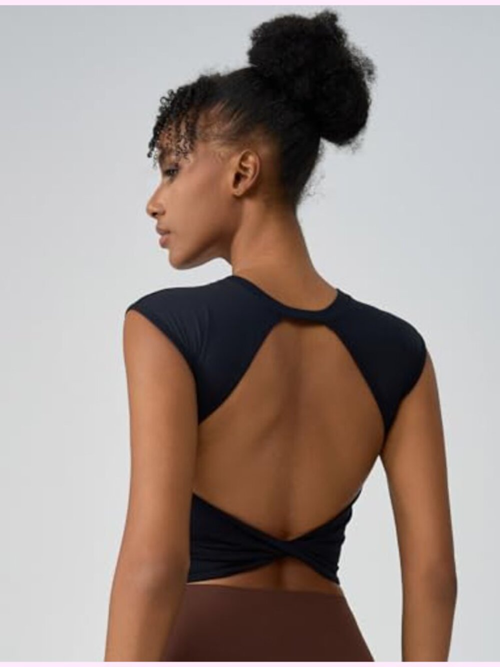 Twist Back Workout Top with Built-in Bra, Crop Tank, Cap Sleeve - Picture 4 of 6